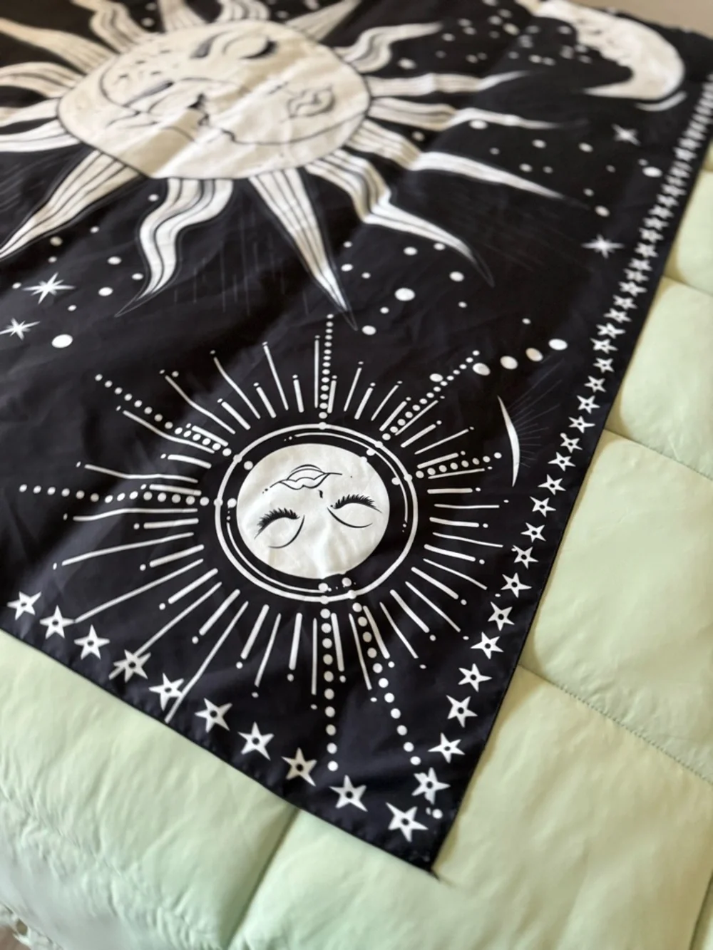 Celestial Sun and Moon Tapestry Throw in Black and White